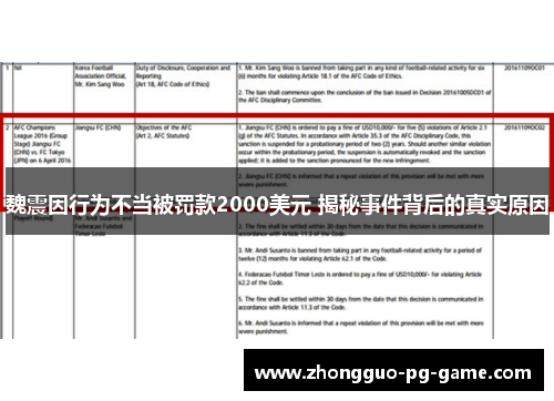 魏震因行为不当被罚款2000美元 揭秘事件背后的真实原因