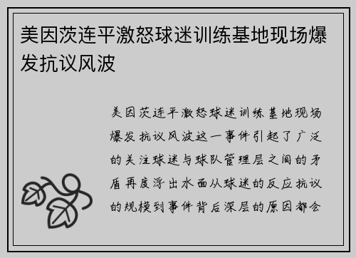 美因茨连平激怒球迷训练基地现场爆发抗议风波